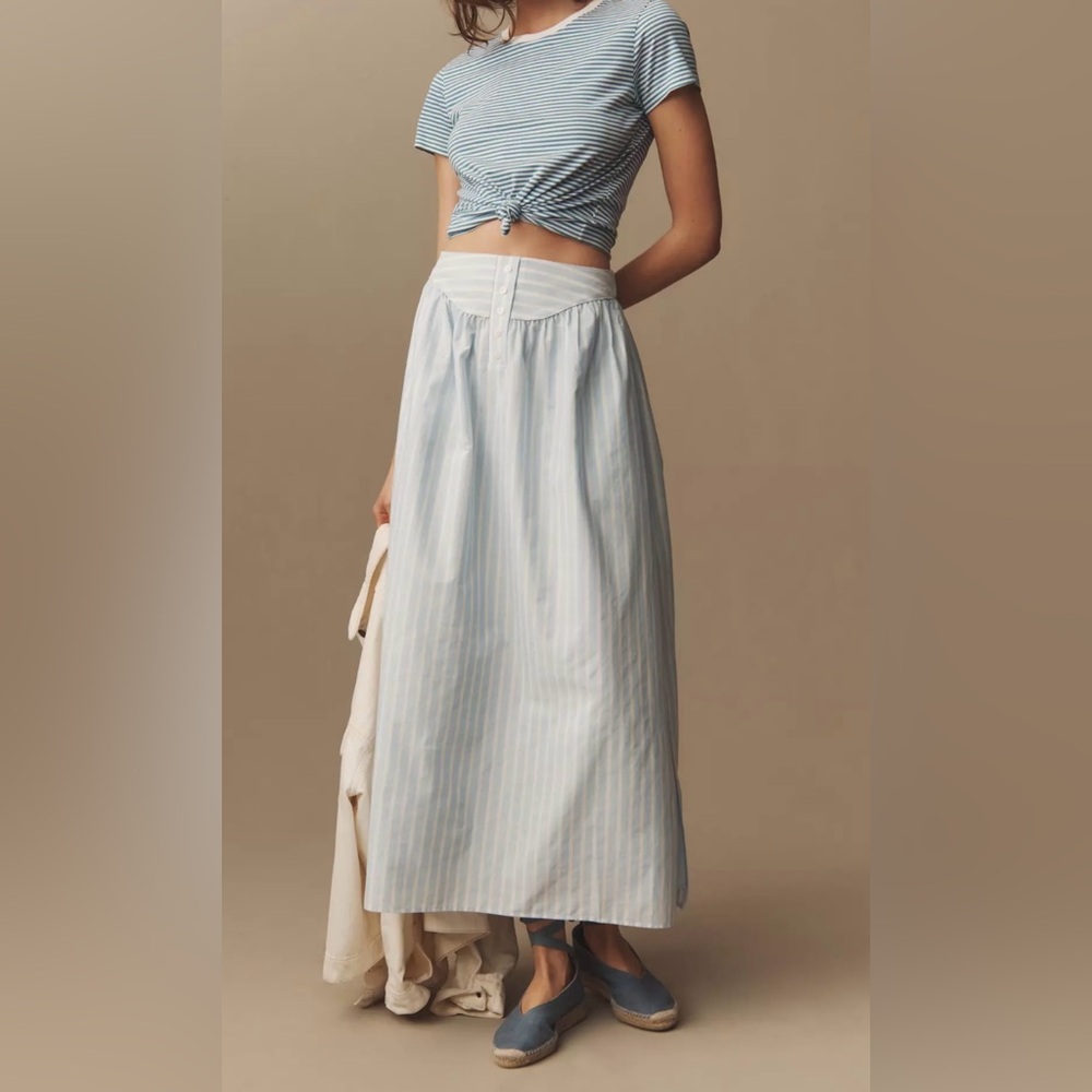 Anthropologie Mare Mare Cotton Striped Elastic Waistband Side Slit Maxi Skirt XS